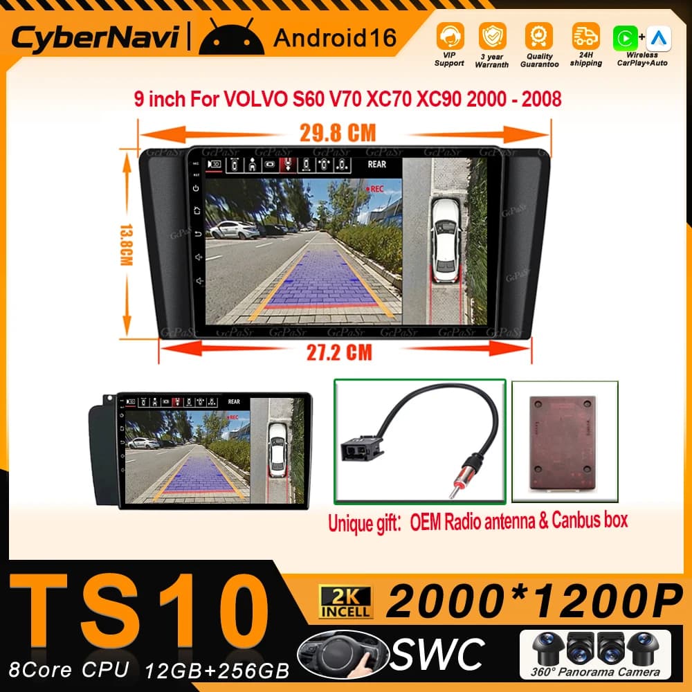 Autoradio Android with Screen for Volvo XC70 V70 S60 2000-2009, GPS navigator, Stereo, Bluetooth, No DVD player
