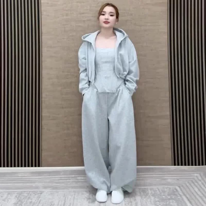 Set da 3 pezzi Felpa con cappuccio da donna Gilet Cappotto Pantaloni Tuta sportiva Autunno Inverno Tuta con cappuccio Pantaloni Abbigliamento sportivo Abiti