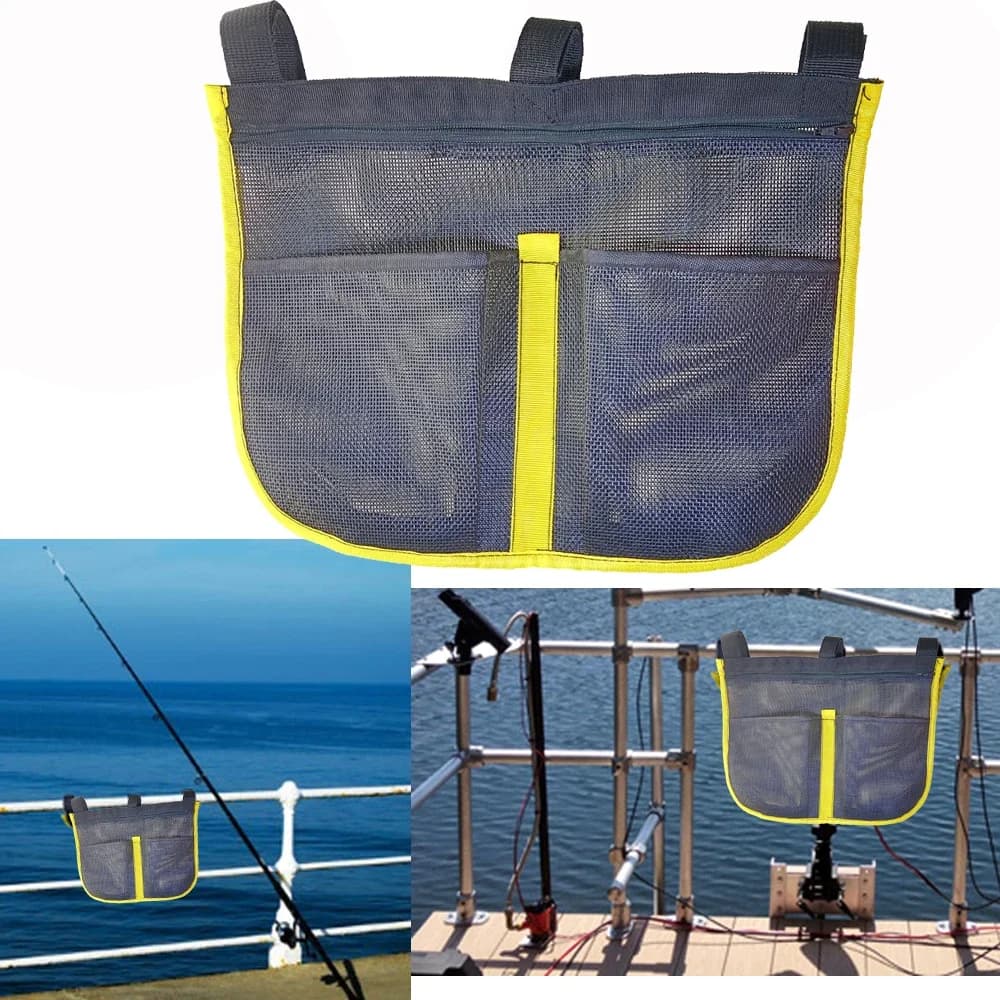 Borsa portaoggetti in rete per binario da pesca per barche anti-UV per kayak, yacht marino, corrimano da pesca, tasca per stash