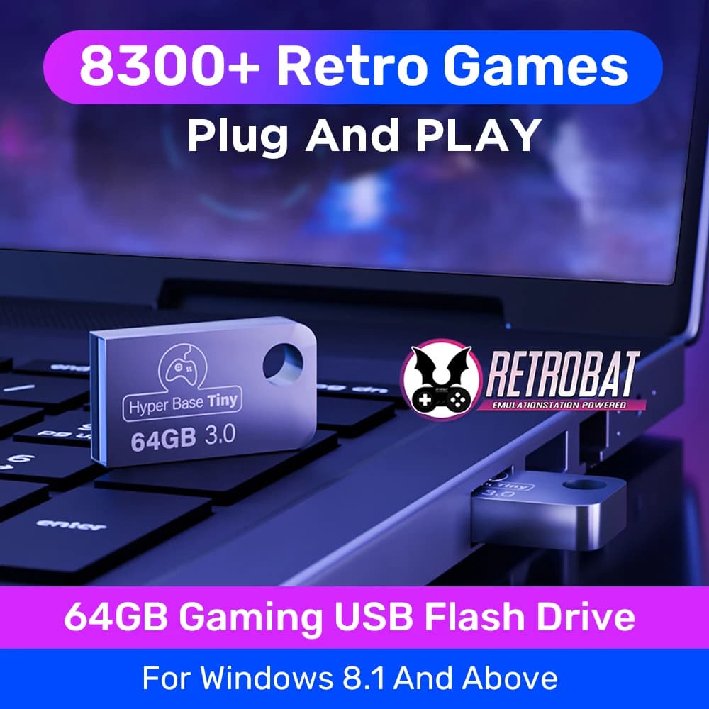 Retrobat Chiavetta USB da gioco 64G con oltre 8300 giochi retrò Emulatori Plug & Play per console di gioco PSP/N64/SNES per PC/portatile
