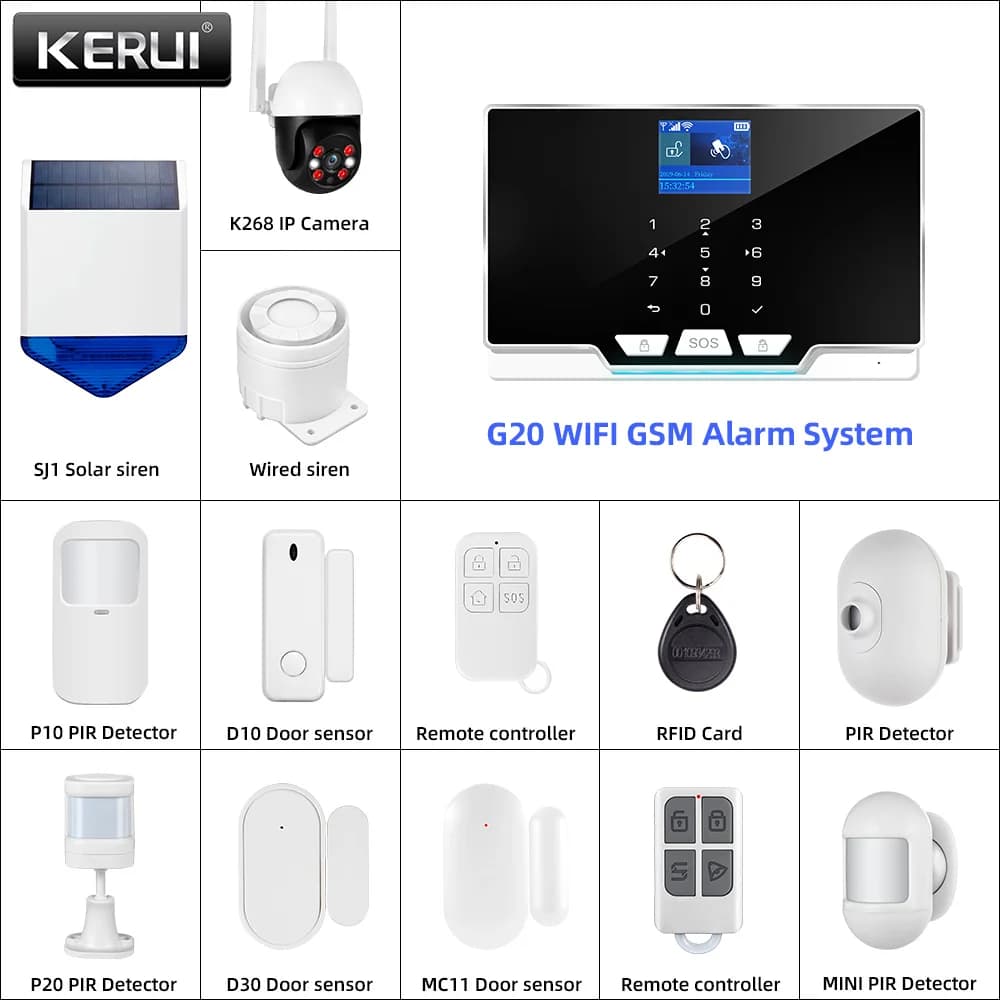 KERUI 433 MHz Kit di Allarme FAI DA TE G20 2G + WiFi Sistema di Allarme Domestico Allarmi Antifurto Senza Fili per la Protezione di Sicurezza Domestica Tuya Smart