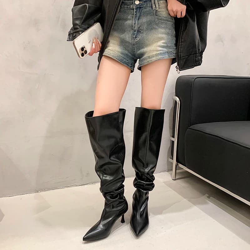 Pointed-toe High-heeled Boots for Women, Summer-autumn 2026, Stackable Boots, High-heel Long Boots