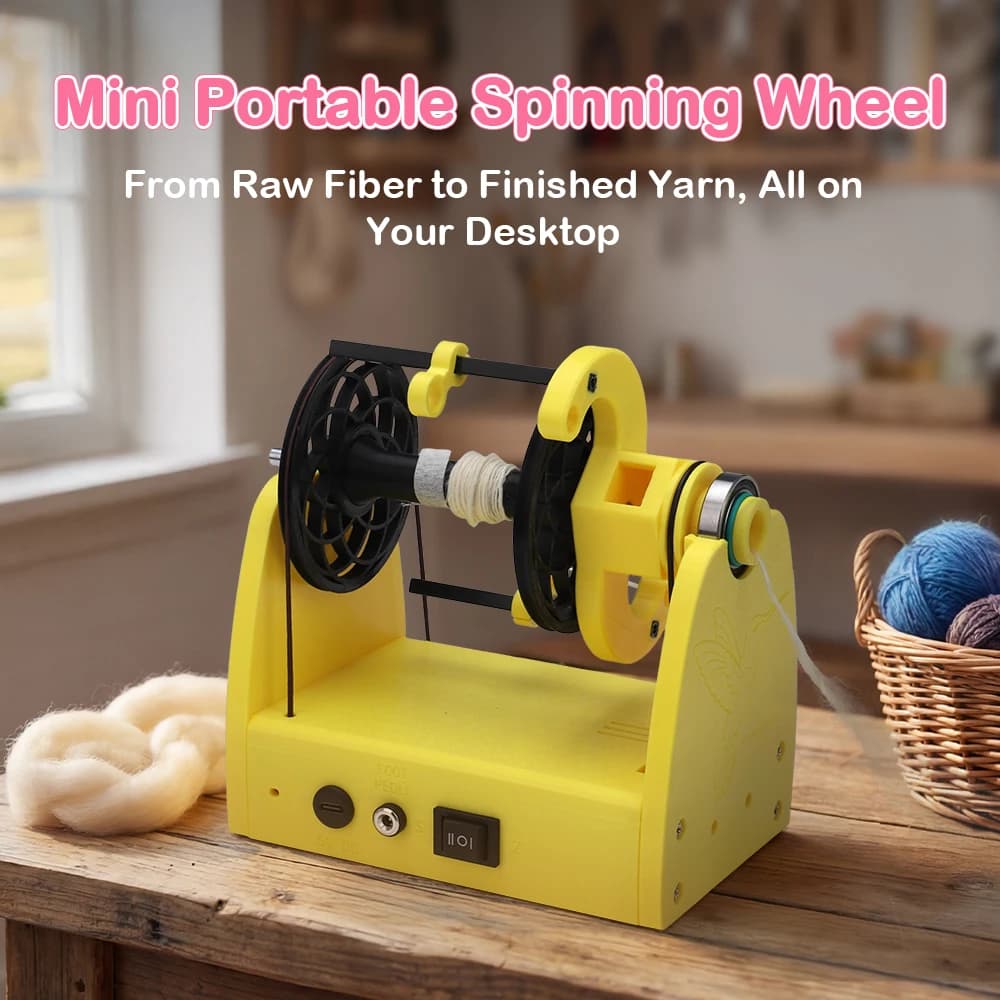 Mini Electric Wool Spinner Portable Spinning Tool Type-C Rechargeable Foot Pedal Control Handmade Yarn Twisting Machine Tool