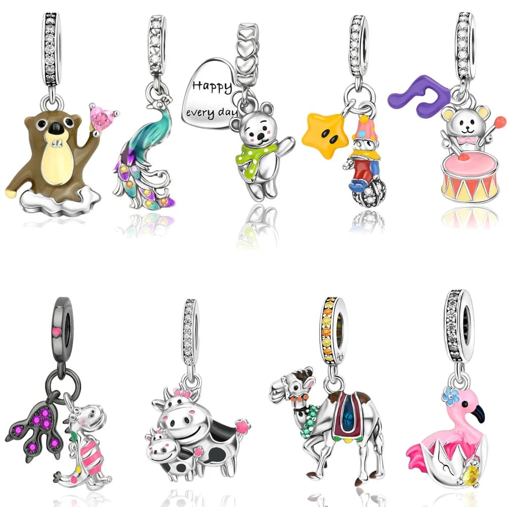 Ciondolo a forma di pavone placcato in argento, smalto colorato, adatto a braccialetti europei, regalo di gioielleria esotica