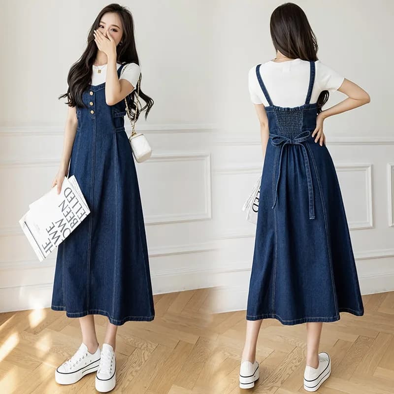 Gonna Lunga in Denim Slimming da Donna Primavera Estate 2025 Nuova con Cintura in Vita Stile Coreano 100% Cotone