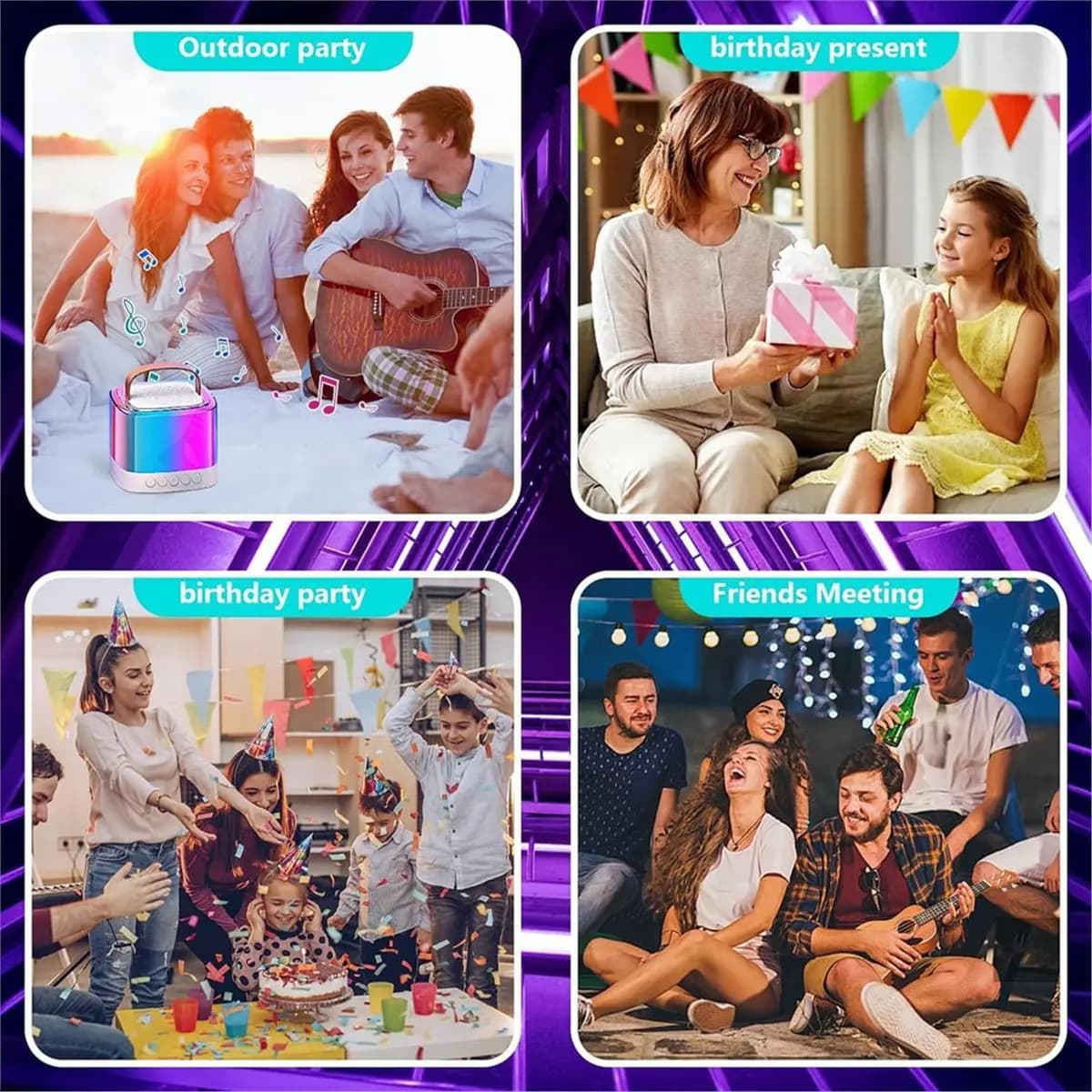 Mini Macchina per Karaoke A73T con 2 Microfoni Wireless, Altoparlante Bluetooth Portatile per Feste in Casa e Riproduzione Musicale