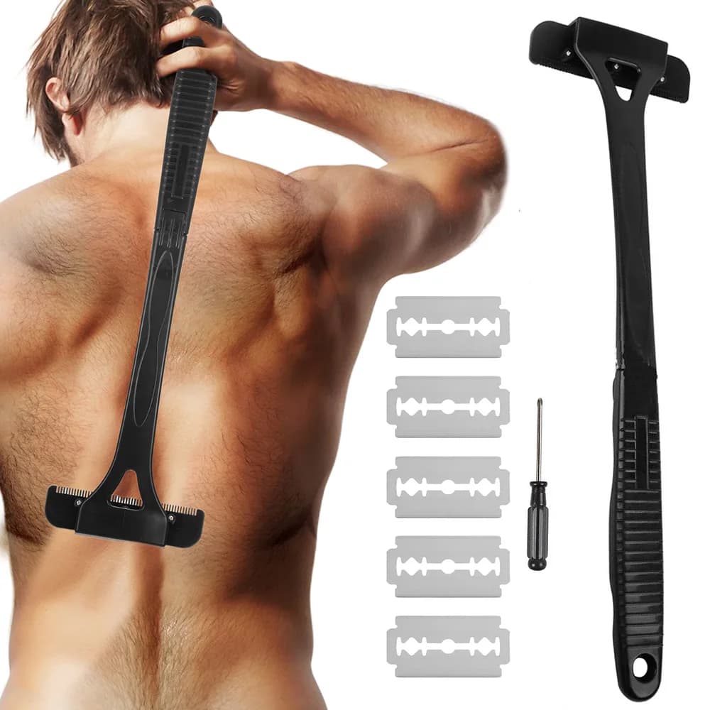 Rasoio per il corpo dei peli del rasoio per la schiena da uomo, manico lungo di sicurezza, trimmer pieghevole, rimozione delle gambe del corpo, rasoi per la schiena con strumento per rasoio da barba