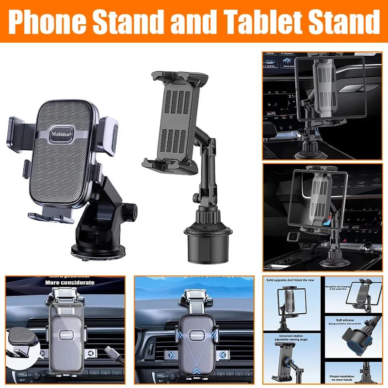 Car Tablet/Phone Stand Cup Slot Adjustable Smartphone Holder 270 Tilt Bar Triangular Base Ram Mount SUV Tools for Ipad