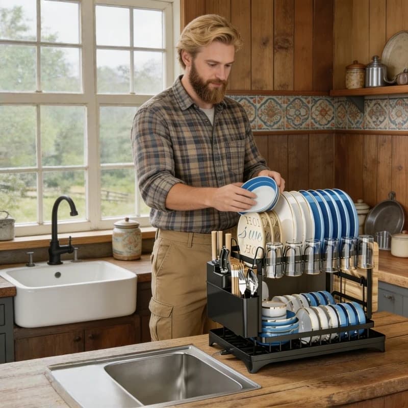 2-level dishes for domestic use, kitchen holders for dishes, knives, forks and cups