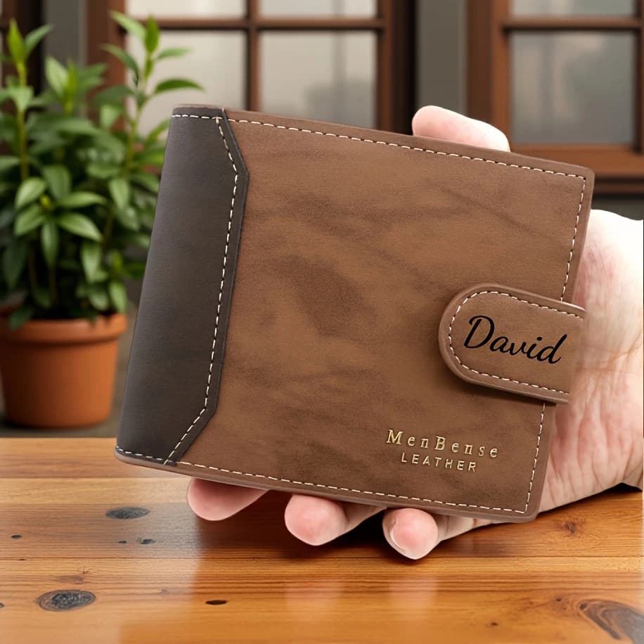 Custom Name Fashion Frosted Leather Bifold Wallet Personalized Exclusive Men Wallets Best Gift for Husband, Father's Day Gifts