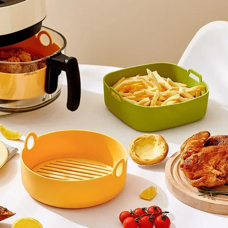 Round Air Frying Frying Machine Square Air Frying Machine Silicone Pentola Food Bowl Safe Reusable Air Fryer Oven Microwave Accessories