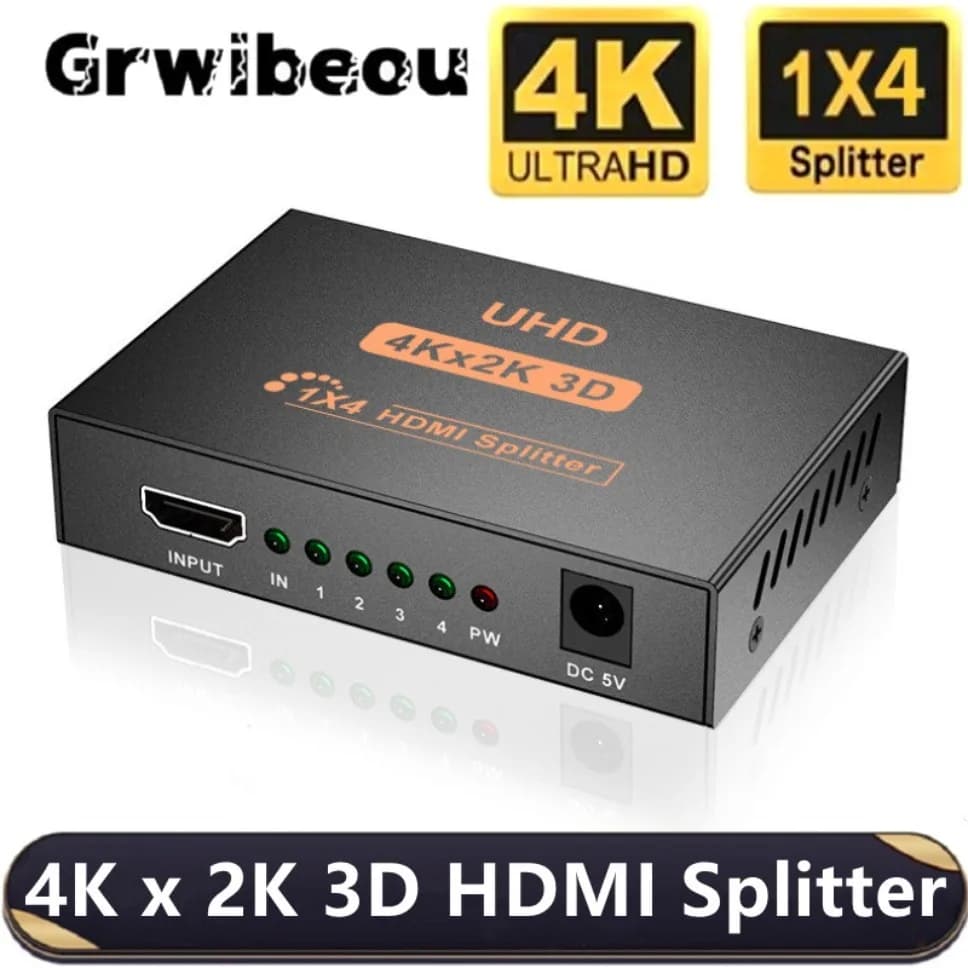 Splitter HDMI 1 in 4 out UHD 4K x 2K Splitter 3D compatible HDMI Splitter video 1X4 HDMI cable adapter for HDTV DVD PS3/4 Xbox