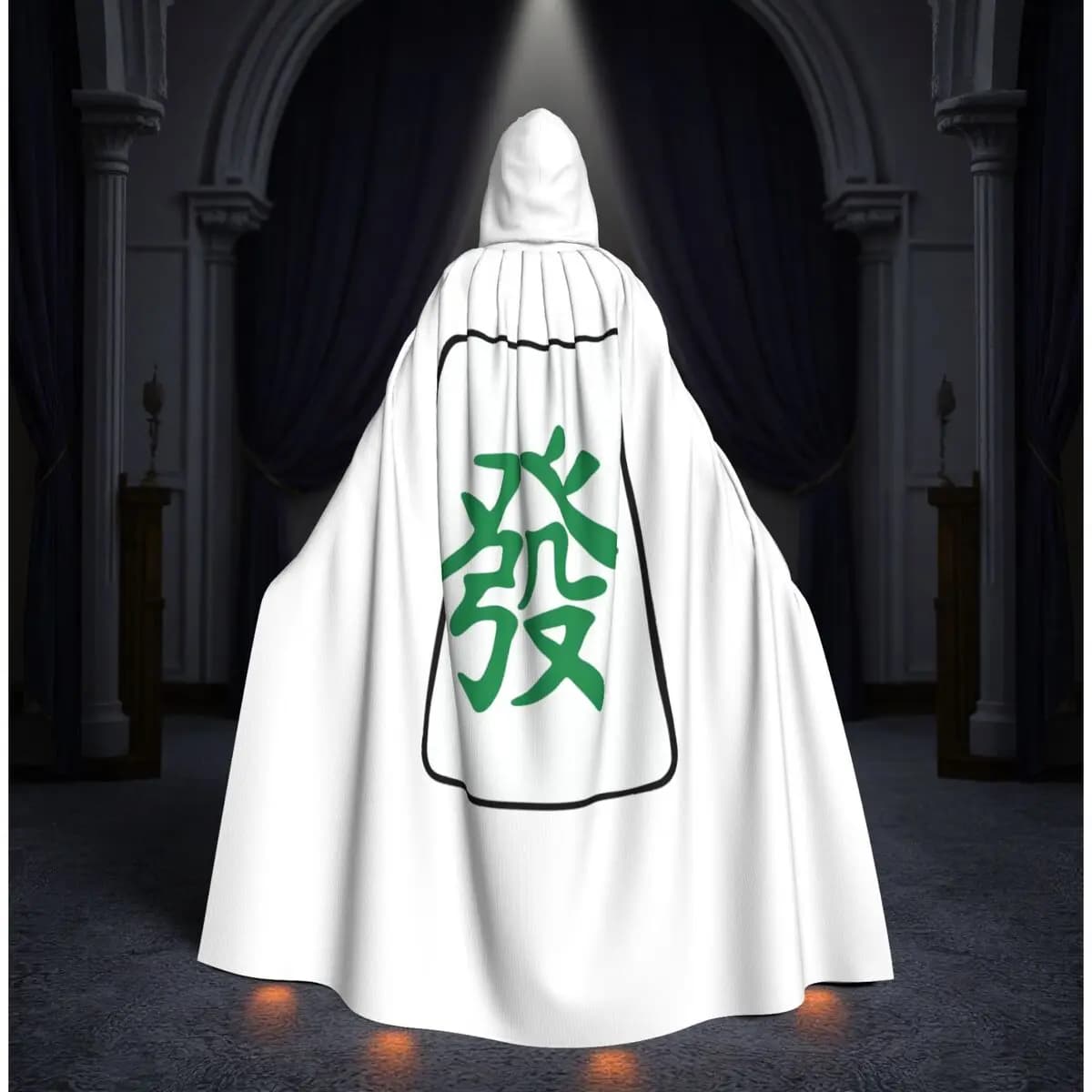 Mantello Lungo con Cappuccio Verde Drago Mahjong, Costume da Strega Medievale, Mantello per Cosplay, Halloween, Unisex per Adulti