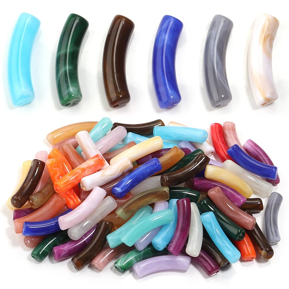 30 Pezzi Perline Acriliche a Forma di Tubo di Bambù Bicolore, Perline Morbide a Tubo Curvo per Creazione di Braccialetti e Collane Fai-da-Te