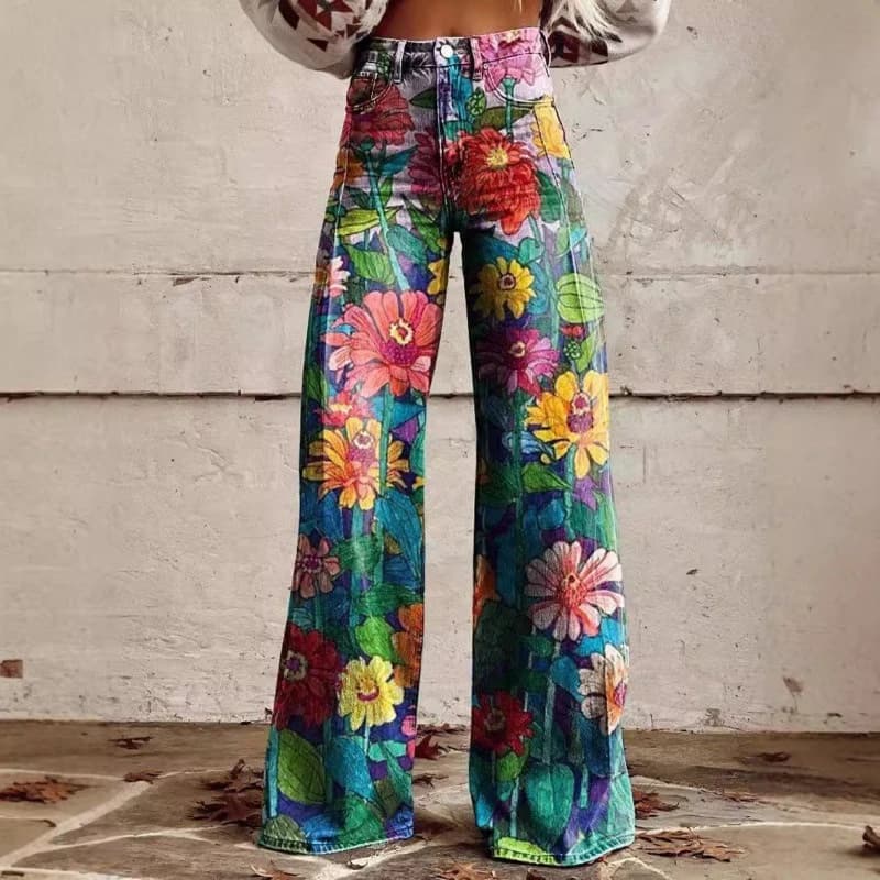 Vendita transfrontaliera di pantaloni casual da donna di grandi dimensioni per il commercio europeo americano Stile sottile Imitando la copia Jeans Moda a gamba larga