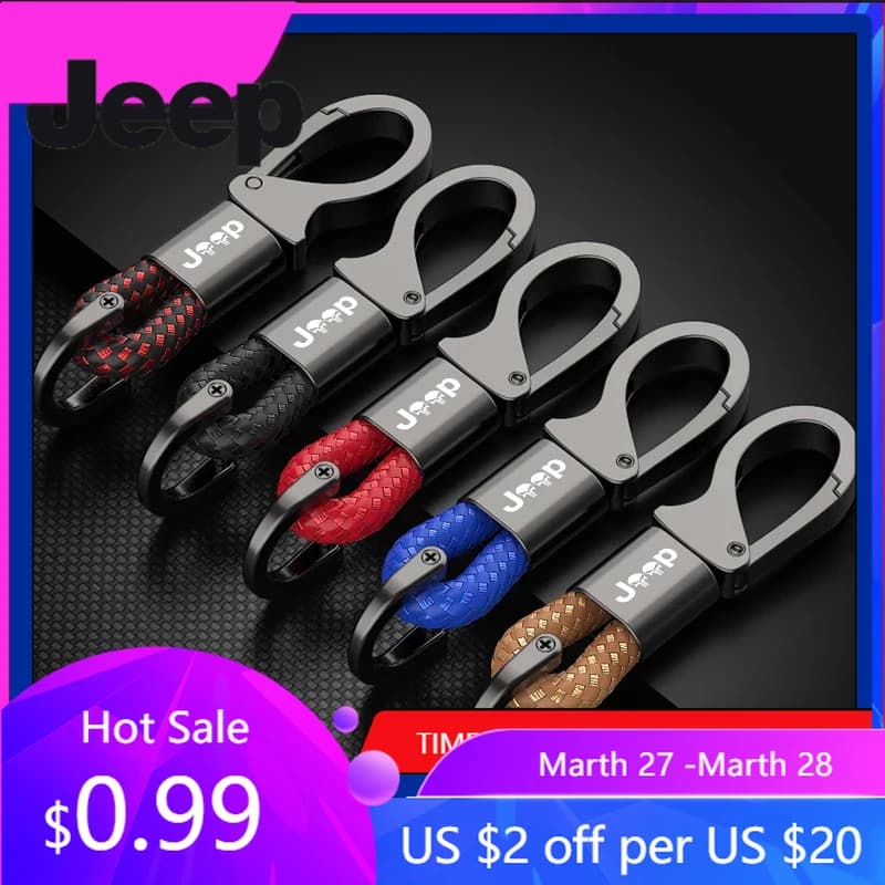 For Jeep Metal Car Keychain Leather Rope Key Rings Keyring For Jeep Renegade Compass Wrangler Patriot Grand Cherokee Rubicon