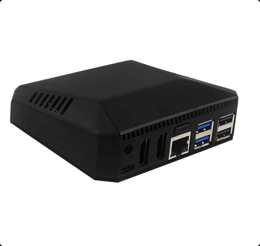 Custodia in metallo per Raspberry Pi 5, con ventola di raffreddamento, copertura e dock GPIO magnetici, design a basso profilo