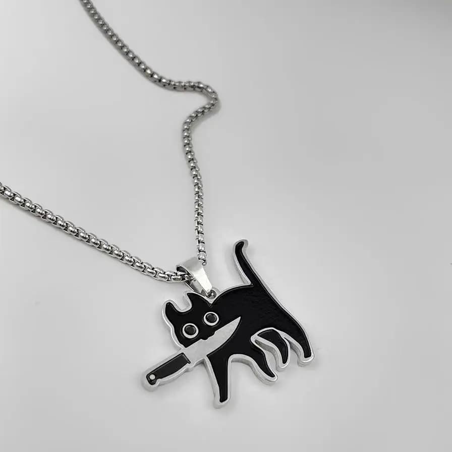 Collane con ciondolo lungo gatto coltello moda hip-hop per donna uomo divertente gatto nero maglione catena gioielli nuovi accessori per feste regalo