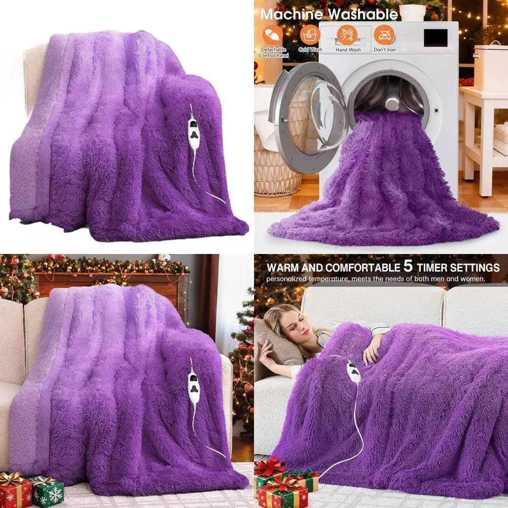Coperta elettrica in pelliccia sintetica con 10 impostazioni di calore e 5 tempi - 50x60 Mystic Purple per donne e nonne