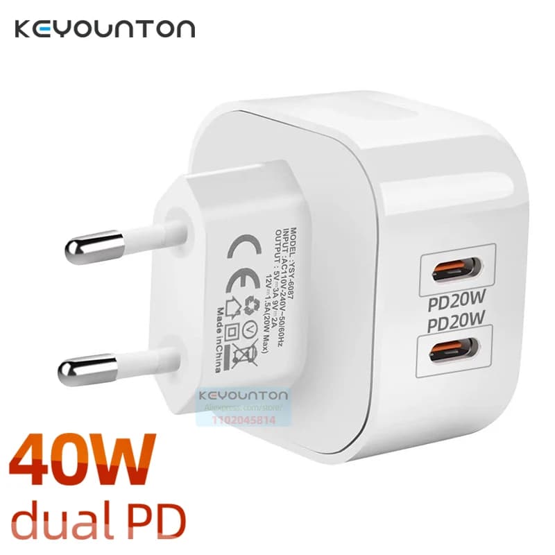 Caricatore da muro USB C PD a doppia porta da 40 W 20 W Ricarica rapida rapida Adattatori di alimentazione GB UK per IPhone11 12 13 14 15 Xiaomi Huawei Samsung