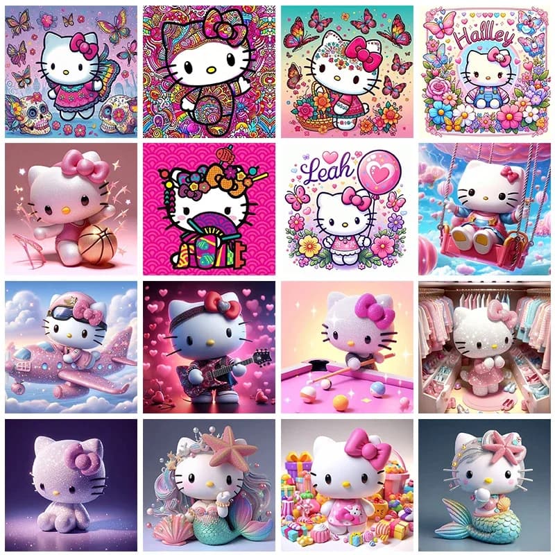Kit di pittura diamante cartone animato Sanrio Hello Kitty Photo Art 5d fai da te mosaico rotondo completo punto croce ricamo decorazioni per la casa regalo
