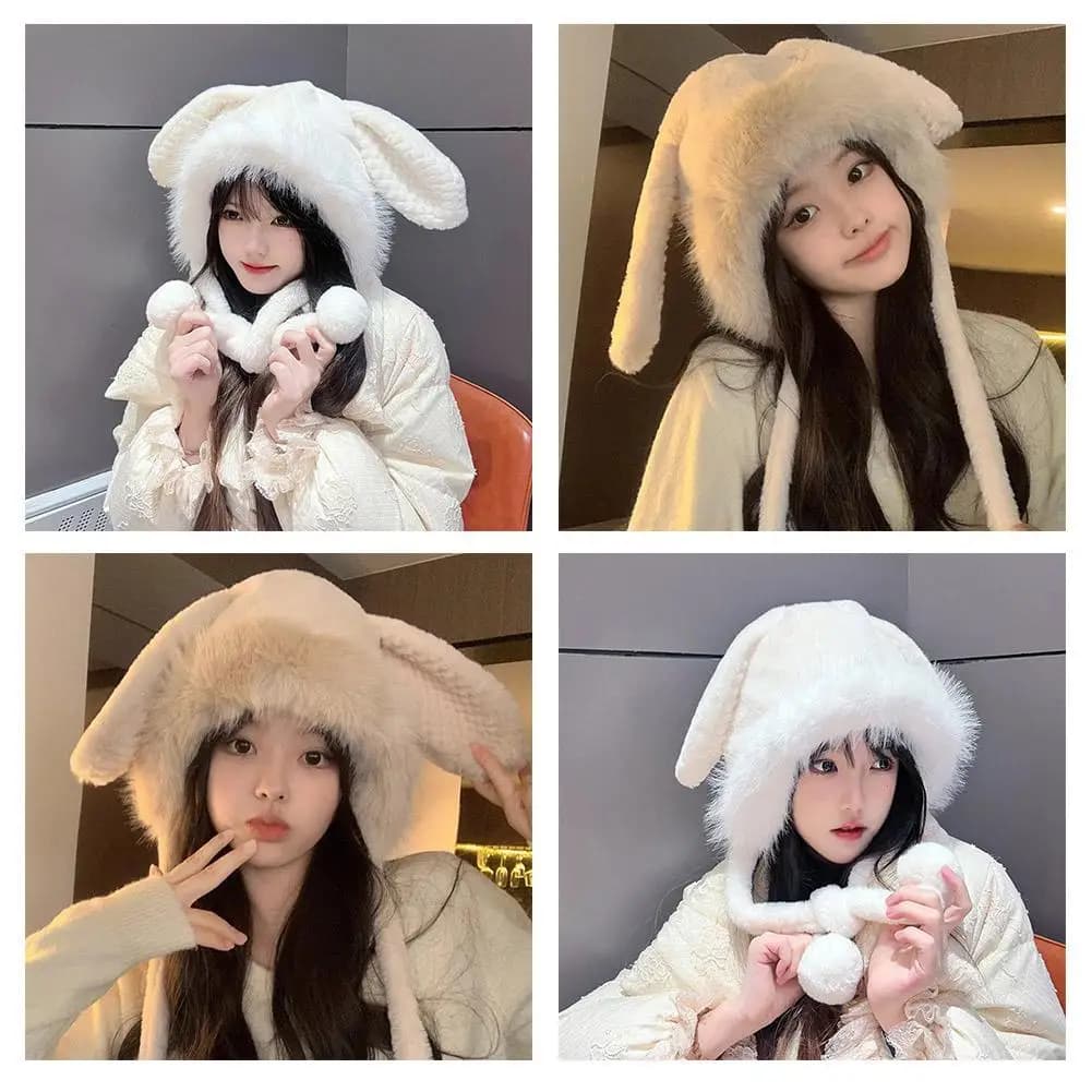 Cappello Invernale da Donna in Peluche a Forma di Coniglio, Protezione per le Orecchie, Caldo e Spesso, Stile Coreano in Pile di Agnello