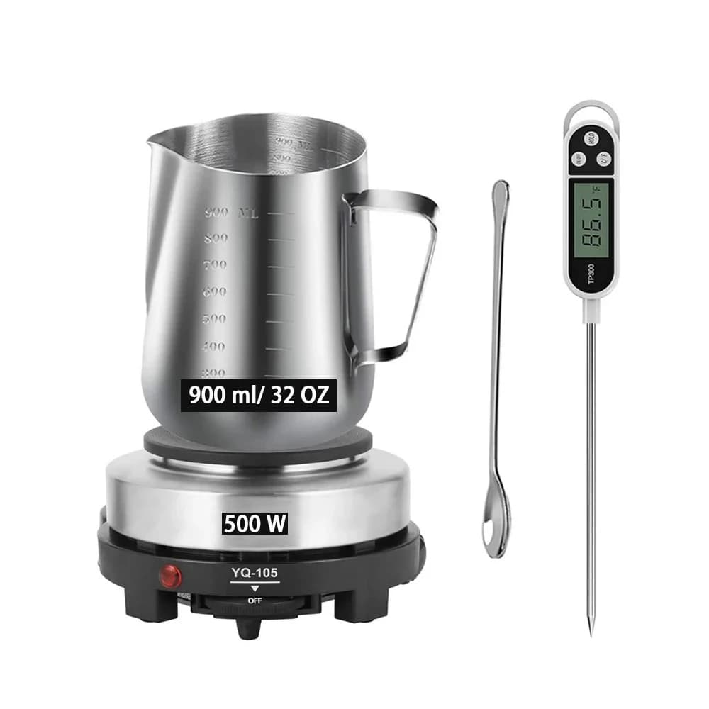 Kit di Strumenti per la Creazione di Candele Gemos, Set per Realizzare Candele Fai-da-Te con Pentola per Colata e Piastra Riscaldante per Cera