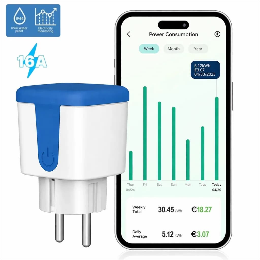 Presa Elettrica Smart WiFi EU 16A per Esterni Impermeabile con Misurazione Energetica Compatibile con Alexa, Google Home e App Vesync