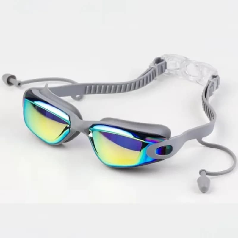 UV Protection Anti-Fog Silicone Swim Goggles with Waterproof Electroplated Lens and Surf Earplugs for Water Sports