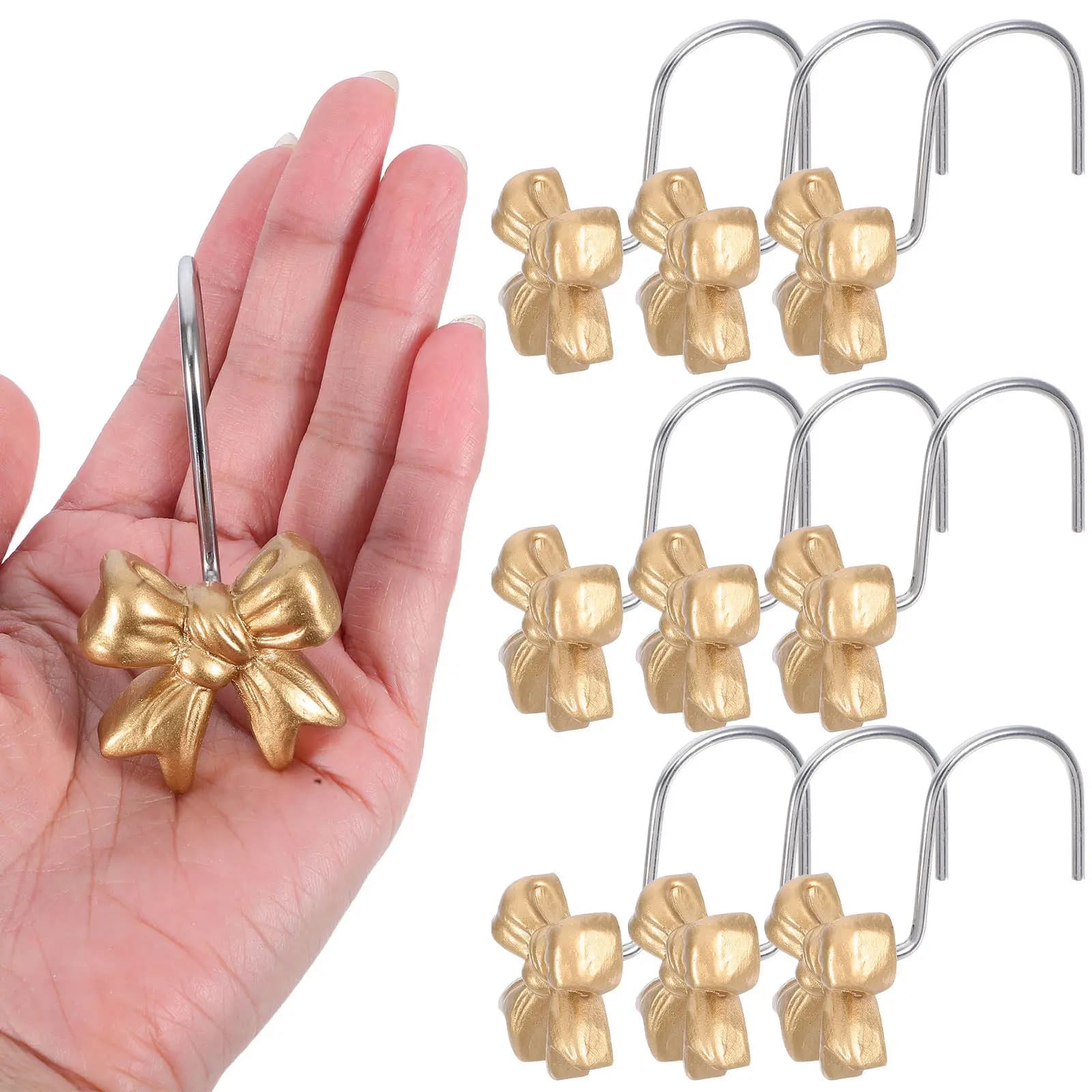 10 Pezzi Ganci per Tenda Doccia a Fiocco in Resina Dorati, Accessori Bagno, Ganci Decorativi Carini per Tende, per Decorazioni Artistiche per la Cameretta dei Bambini
