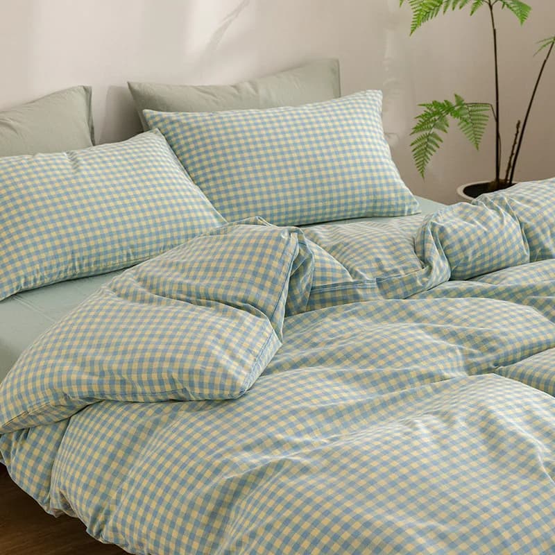 Set of four pieces in cotton dyed wire, washed, 4 pieces in pure cotton, set of three pieces for students, duvet cover, bed linen
