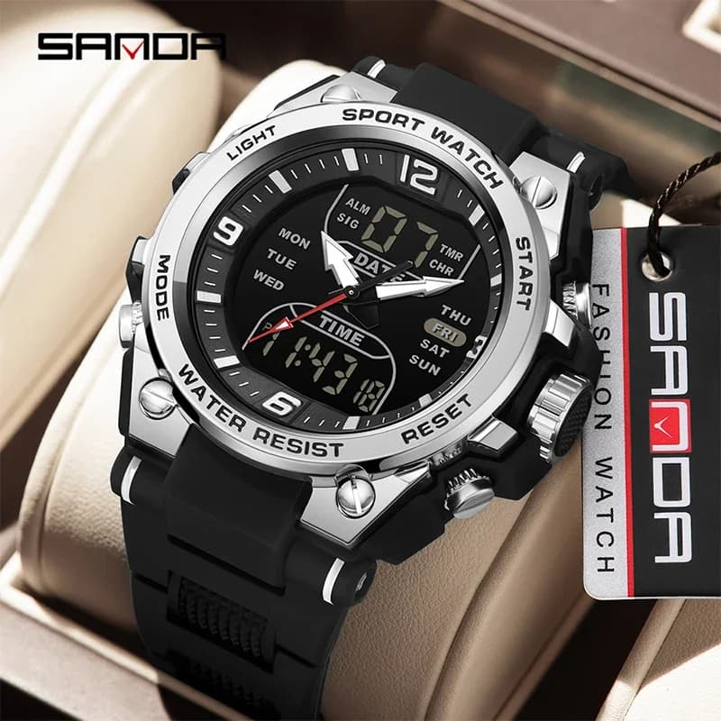 SANDA Orologi militari tattici da uomo Orologio stile G per uomo Sport di moda Orologio da polso al quarzo impermeabile 50 m Orologio da uomo digitale a LED