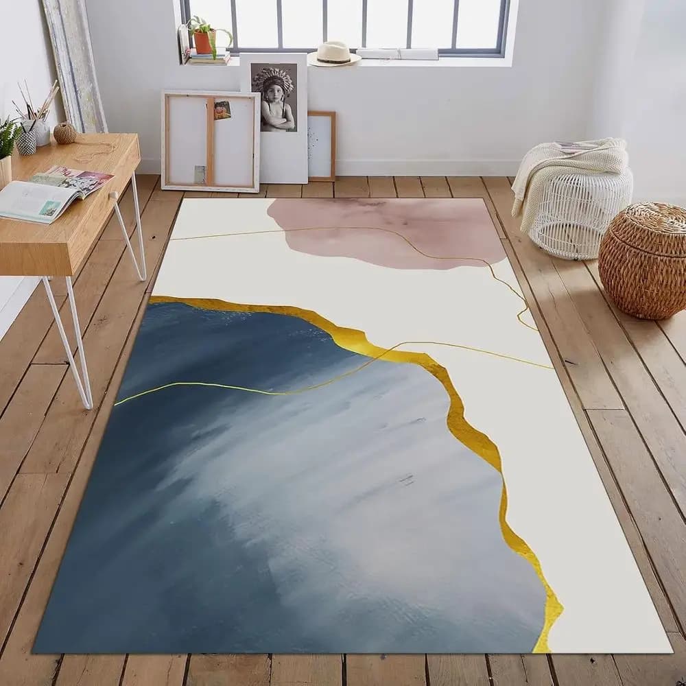 Eleganti tappeti blu e rosa, resistente tappeto da esterno, antiscivolo, facile da pulire per soggiorni, camerette per bambini, 6' x 8'