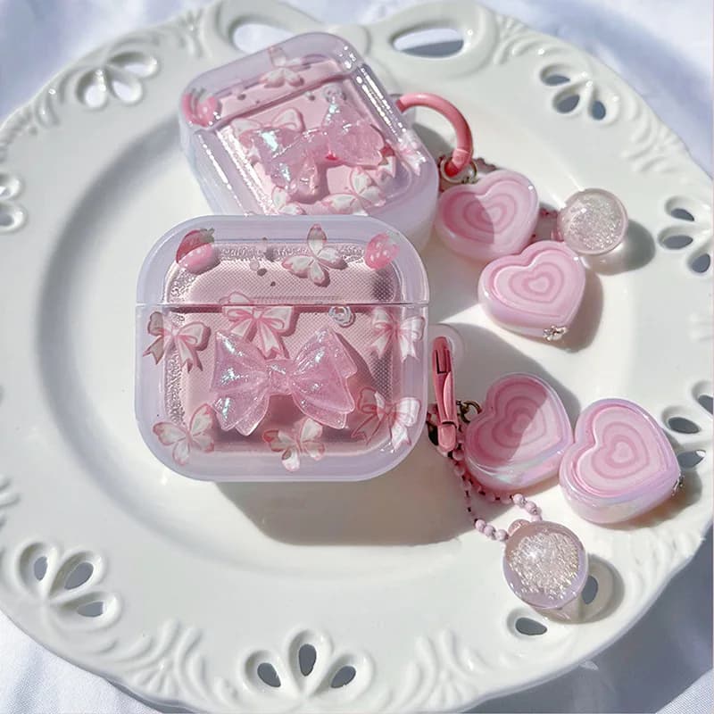 Custodia per AirPods 4 2 3 Pro 2 Auricolari rosa Farfalla di cristallo Auricolare funda Portachiavi per AirPod 4 Pro2 Borse per cuffie Accessori