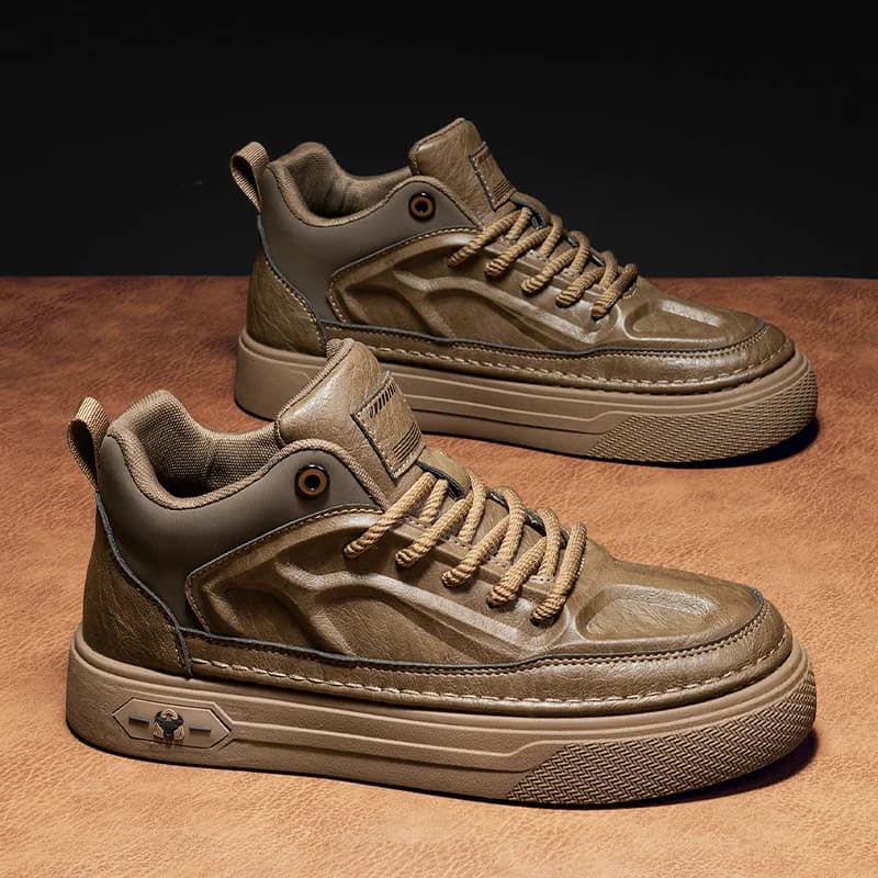 Stivali in Pelle da Uomo Versatili, Scarpe Sportive Casual Alte, Sneaker da Esterno alla Moda, Scarpe da Corsa Resistenti all'Usura, Stivali da Moto