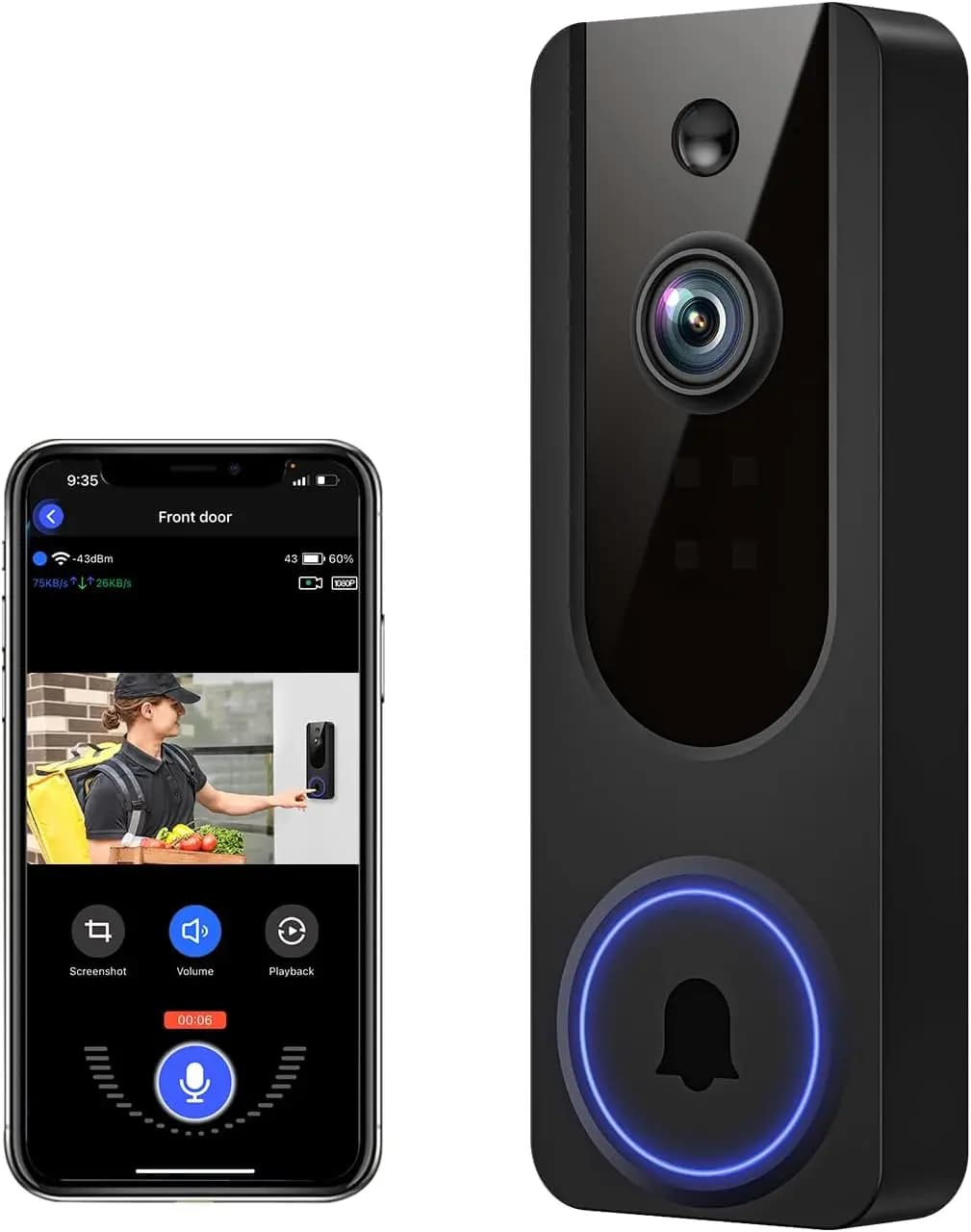 1080p WiFi Video Doorbell Camera Wireless, Battery Powered with AI Human Detection, 2 Way Talk, Night Vision, Cloud Storage for