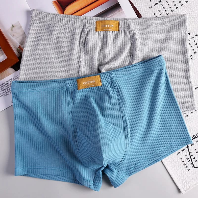 Pantaloncini boxer traspiranti da uomo in cotone a costine morbide Solido a vita media U Mutande convesse Pantaloncini con freccia maschile Mutandine Homme