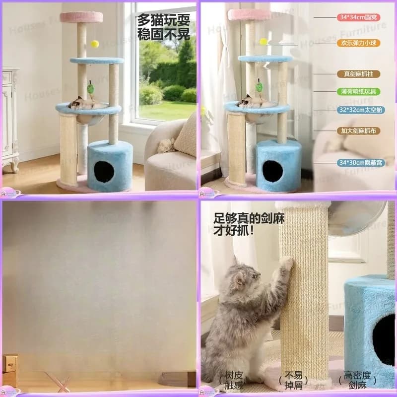 Large Cat Tree with Scratching Posts Condo Tower for Cats Climbing Frame Play Area Sleeping Bed Jumping Platform Kitten Toy