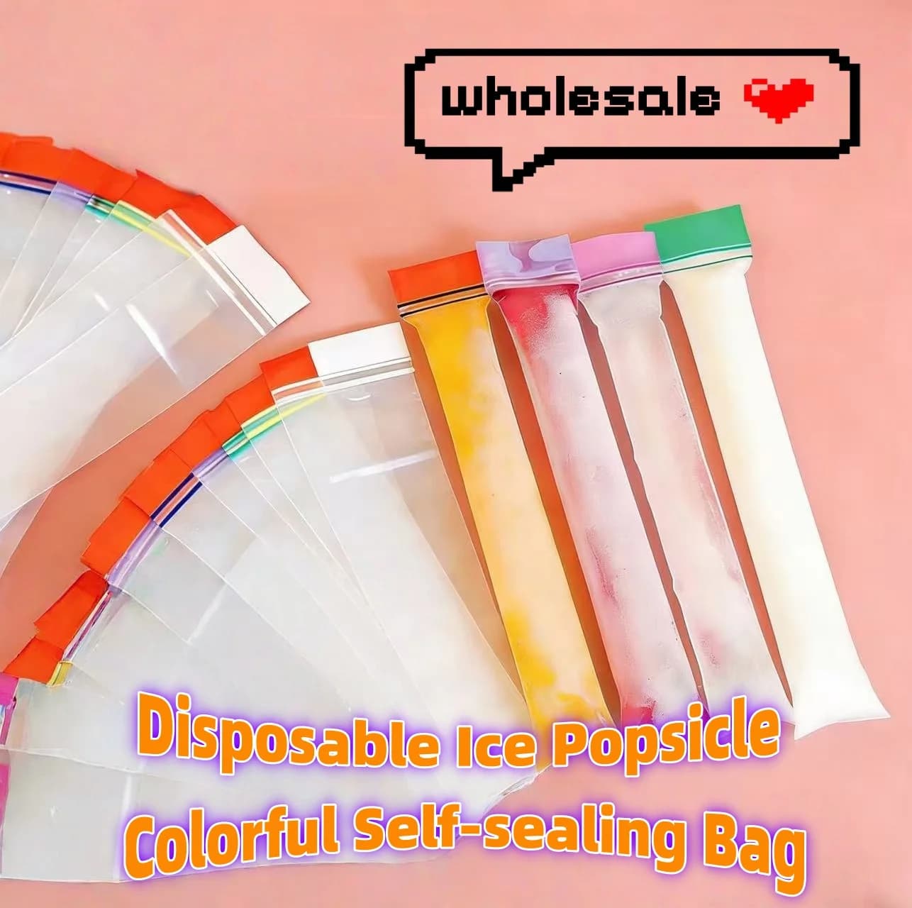 100Pcs Disposable Ice Popsicle Bags Colorful Self-sealing Bag for DIY Fruit Juice Smoothies Yogurt Ice Cream Pops Sticks Mold