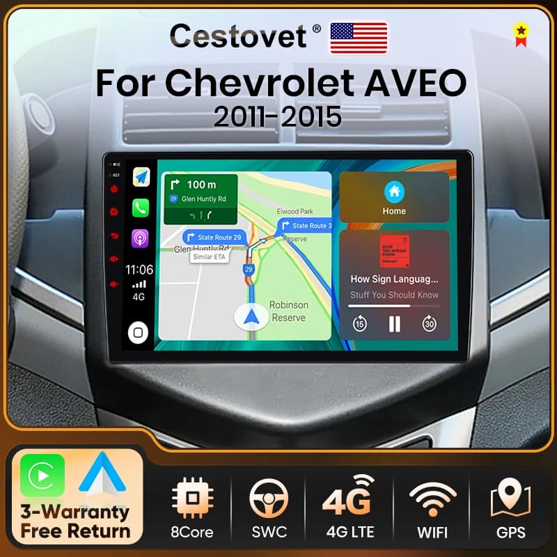 Cestovet Android Autoradio 2 Din Stereo Autoradio Carplay Auto Per Chevrolet Aveo 2 Sonic T300 2011-2015 Lettore Multimediale GPS