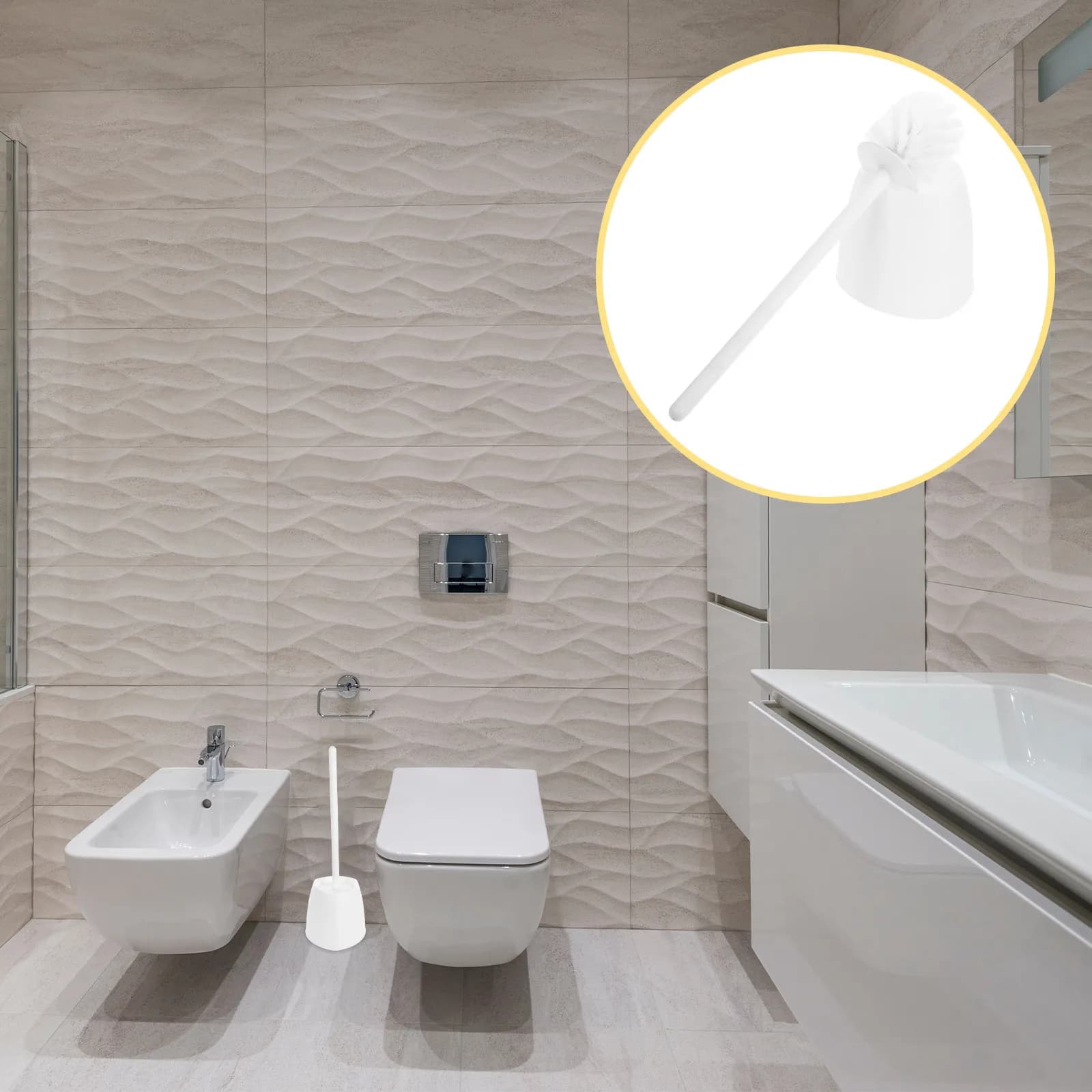 Set di spazzole per WC con manico lungo in materiale sicuro, supporto salvaspazio, accessori per il bagno, strumento per la pulizia del WC