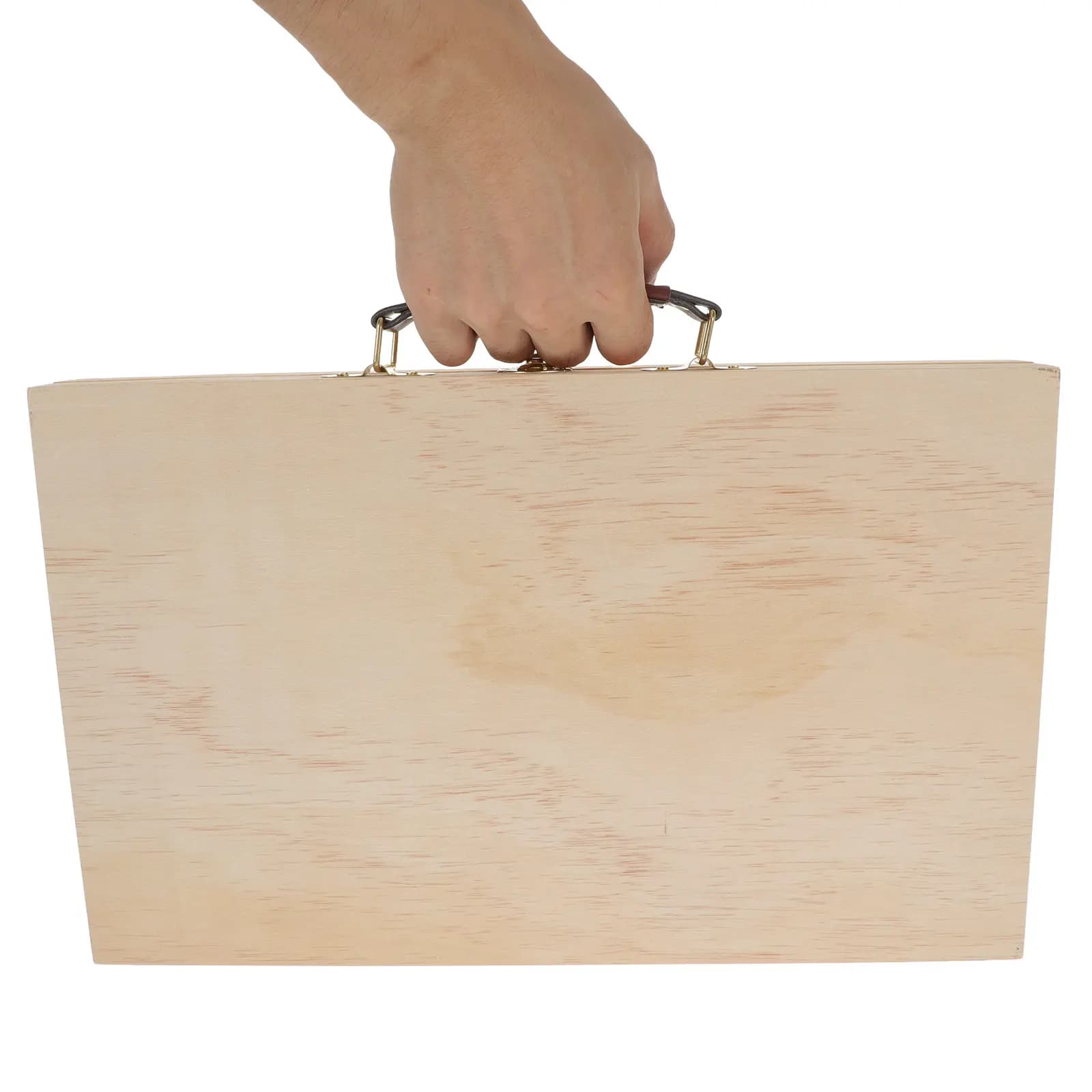 1Pcs Artistic Wooden Paint Tray Box with Carry Handle Hardwood Portable Folding Artist Case for Sketching Painting Supplies