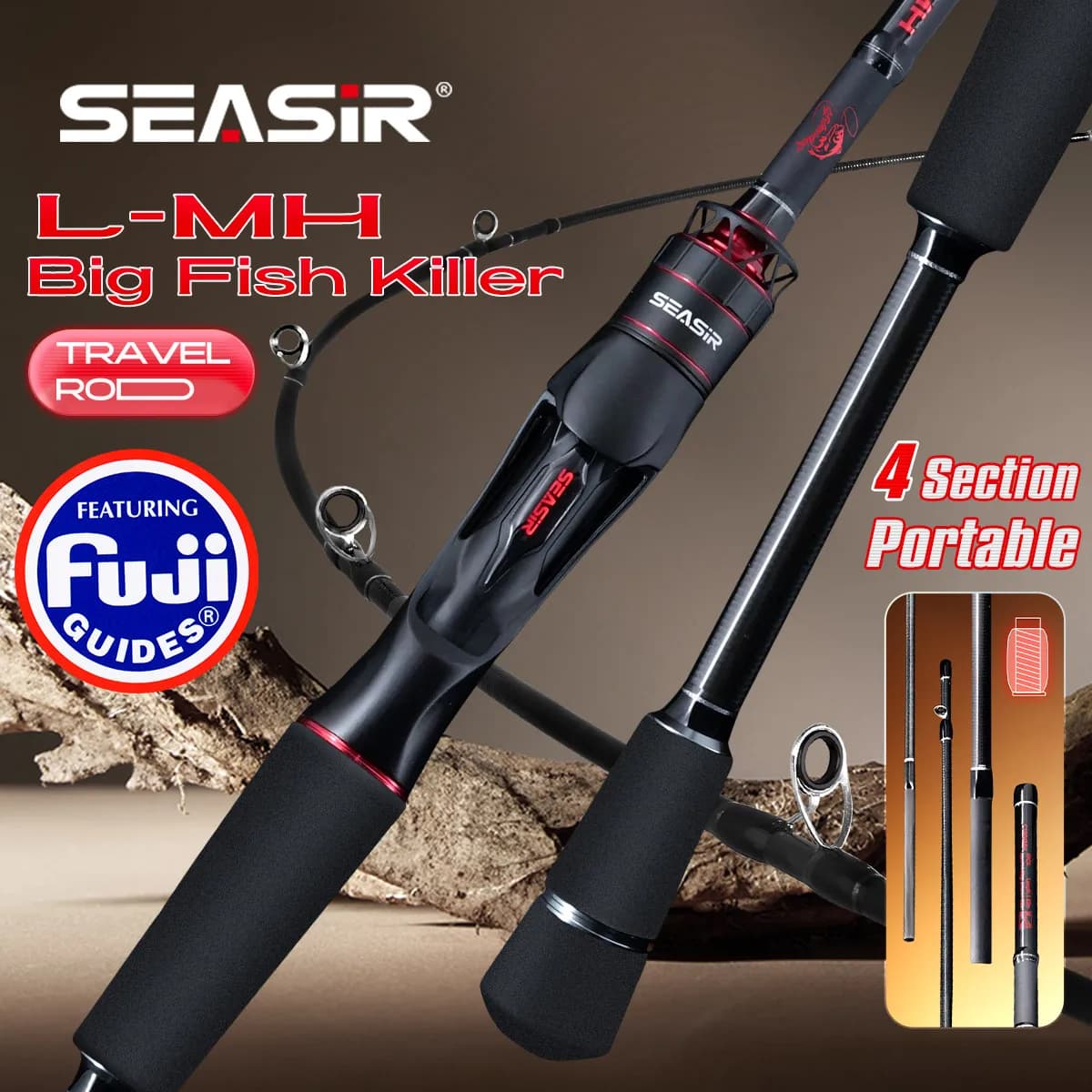 Canna da pesca spinning e casting Seasir Salminus XF M/MH FUJI O Guide Rings 1.83M Trascina 7-9KG Canna da viaggio a tutto tondo a 4 pezzi di potenza pesante