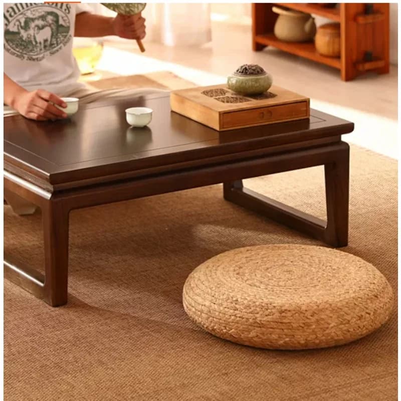 Handmade Rattan Pouf Stool Round Seat Floor Cushion for Yoga Meditation Living Room Bay Window Tatami