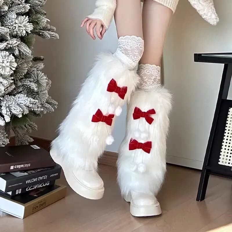 White Faux Fur Leg Warmers Boot Covers Y2K Goth Solid Leg Socks Punk Knee-length Fashion Warm Sock