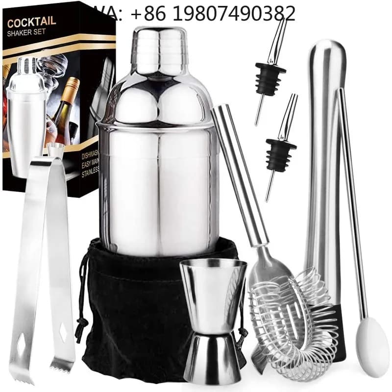 Portable Storage Bag Bar Mixing Kit, 9Pcs Stainless Steel Boston Cocktail Shaker Full Bartender Tools For Home Hotel Drink Makin