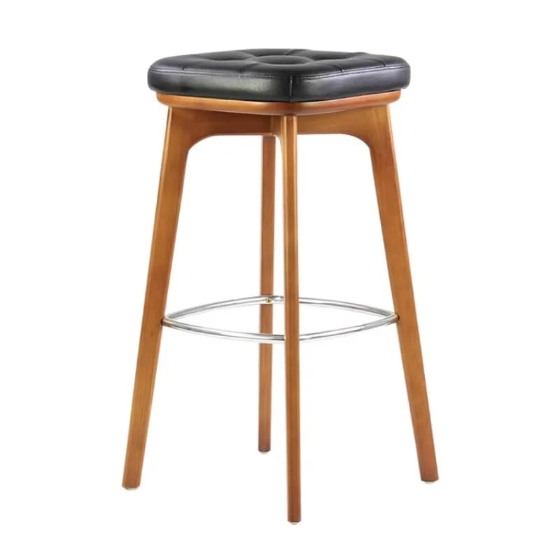 Sedia alta da cucina con gambe in legno e pelle, sgabello da bar, seggiolone con mobili commerciali neri