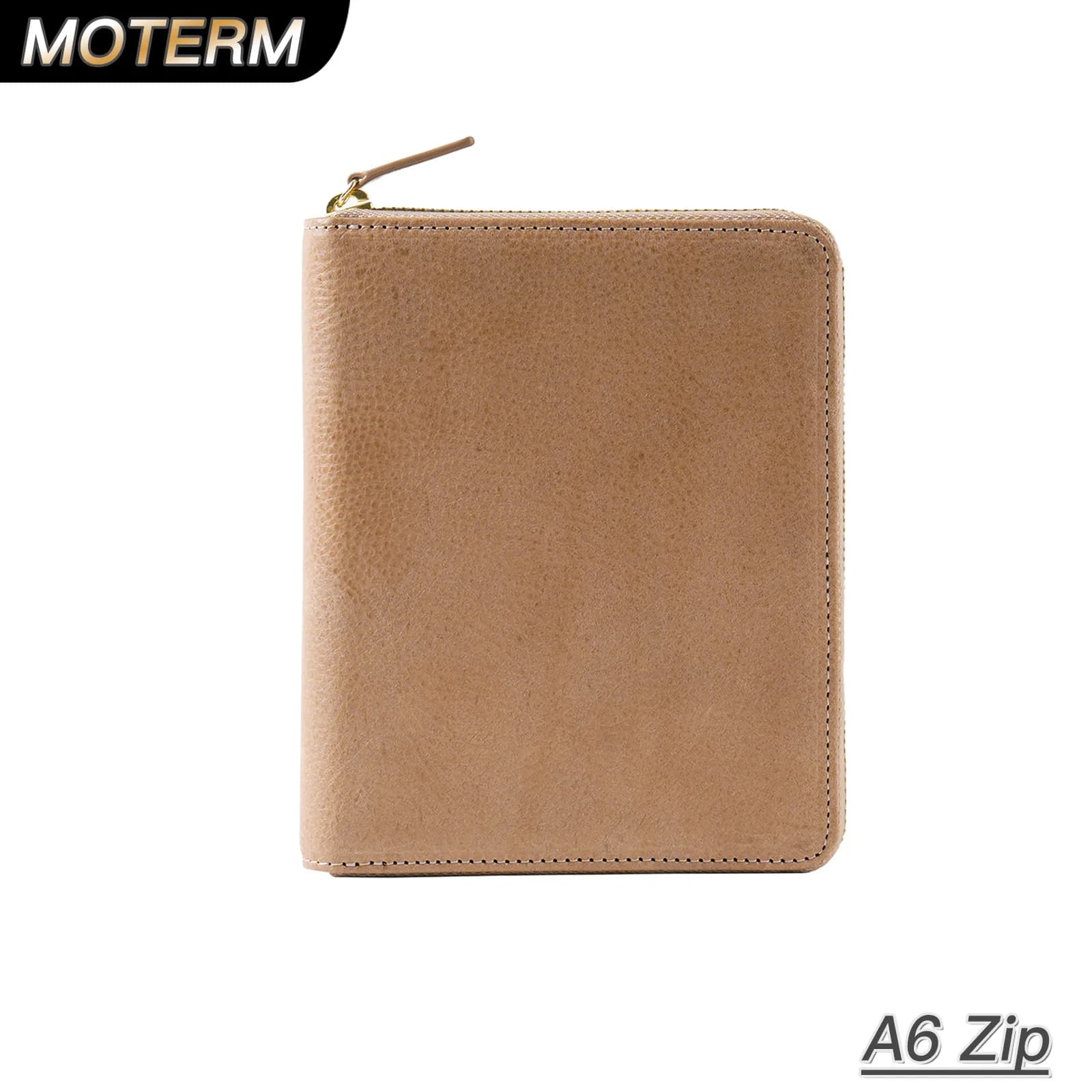 Moterm Vegetable Tanned Leather A6 Size Zip Cover with Top Pocket Cowhide Planner Zipper Notebook Organizer Agenda Journal Diary