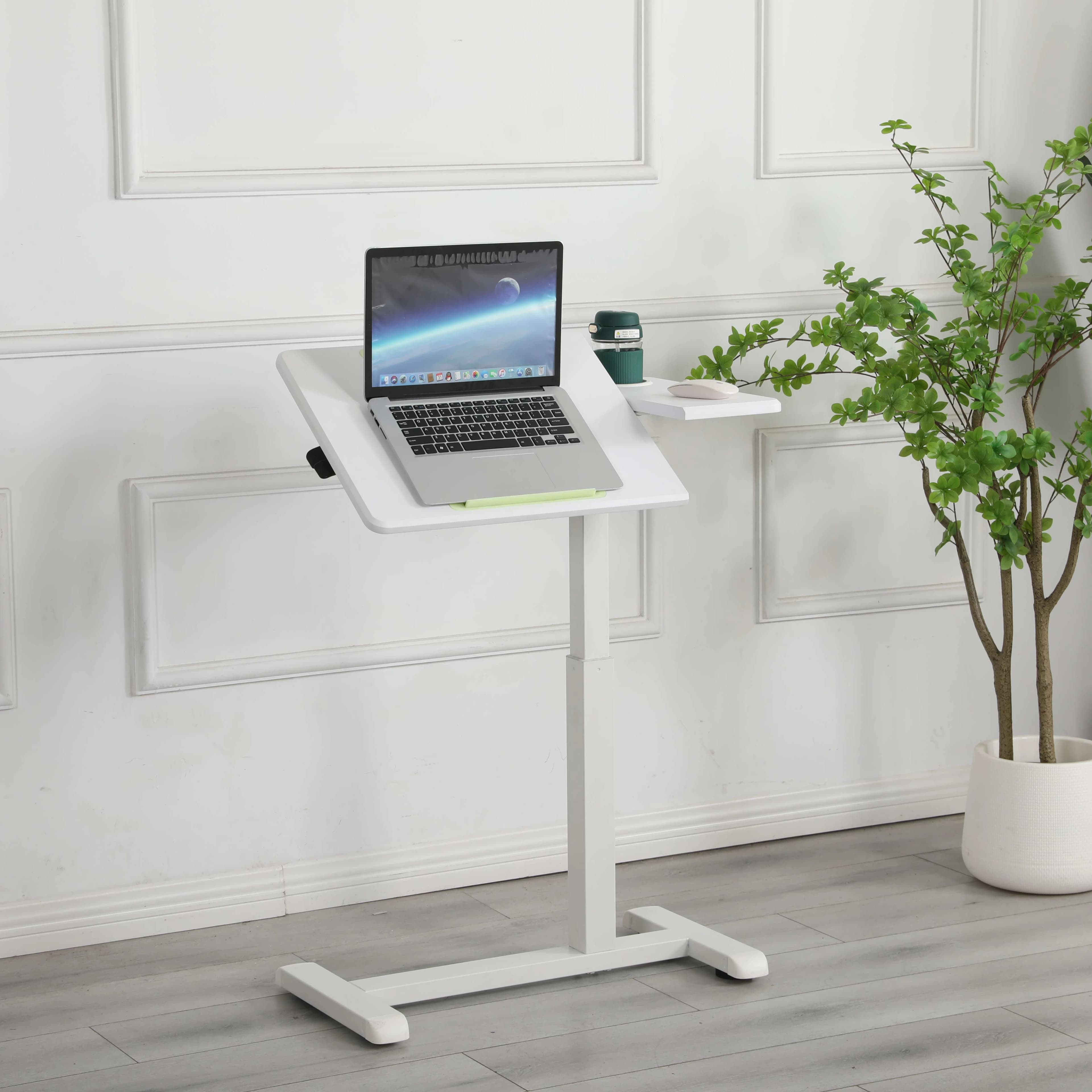 Comodino inclinabile per laptop con sollevamento a gas ribaltato ADA, scrivania sopra il letto in piedi regolabile in altezza con ruote