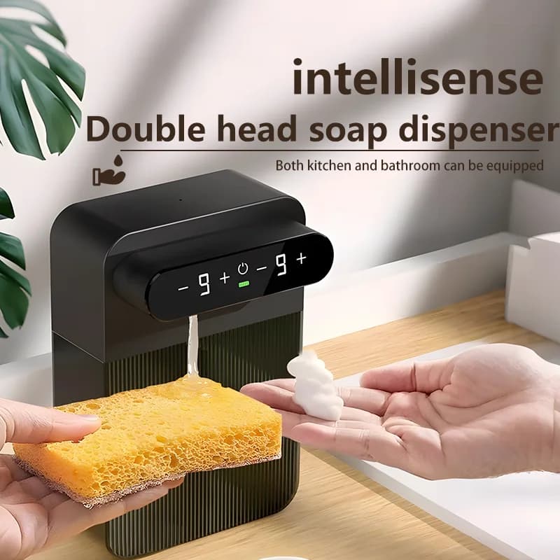 Dispenser automatico di sapone schiumogeno touchless a doppia testa ricaricabile USB da 400 ml + 400 ml - montabile a parete per scenari multipli